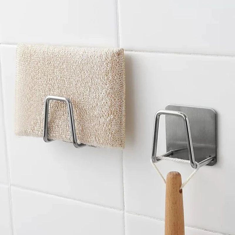 Kitchen Stainless Steel Sink Sponges Holder Kitchen Wall Hooks Self Adhesive Drain Drying Rack Storage Organizer Accessories