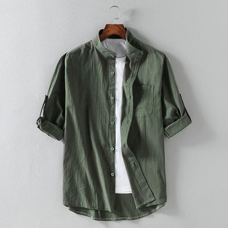 Short-sleeved Shirt Men's 2022 Summer New Solid Color Thin Linen Casual Shirt Loose Large Size Fashion Men's Clothing Shirt 5XL