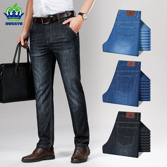 High Quality Cotton Men's Jeans Classic Brand Business Loose Straight Denim Black Pants Work Trousers Male Large size 35 40 42