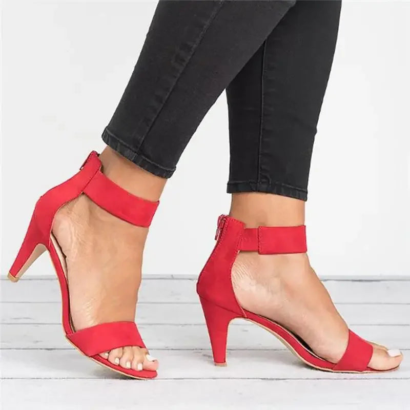 Comemore 2022 Women Sandals Summer Shoes High Heels Shoe Ankle Strap Female Thin Heel Zip Plus Size 43 Leopard New Black Pumps