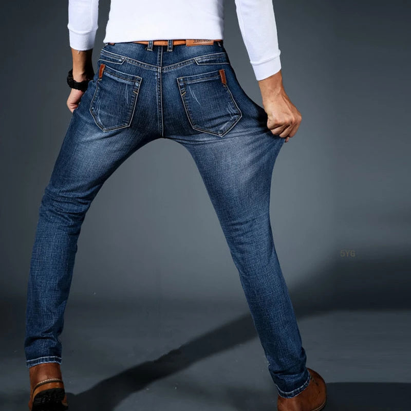 Business Men's Jeans Casual Straight Stretch Fashion Classic Blue Black Work Denim Trousers jeans men Male Brand Clothing 38 40