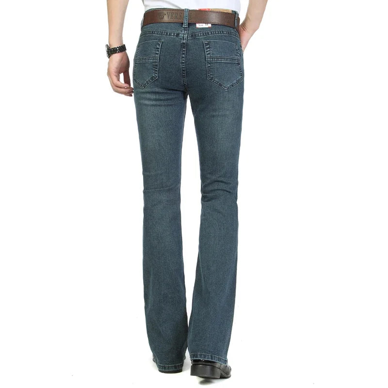 2023 New Men's Business Casual Pants Male Mid Waist Elastic Slim Boot Cut Semi-Flared Four Seasons Bell Bottom Jeans 26-38