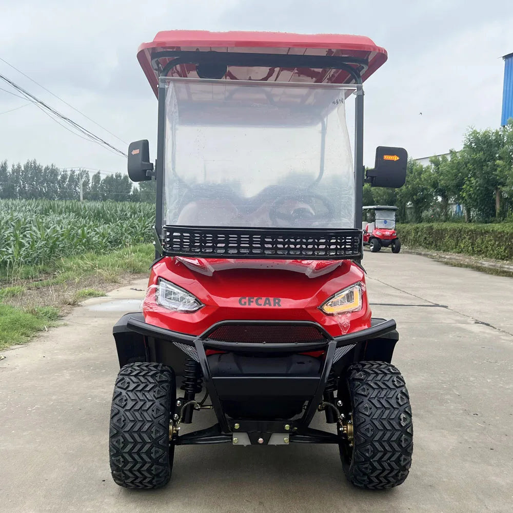 Red Brand Hunting Car 4 Seat 48/60/72V Sightseeing Club Electric Lifted Golf Cart With Bumper