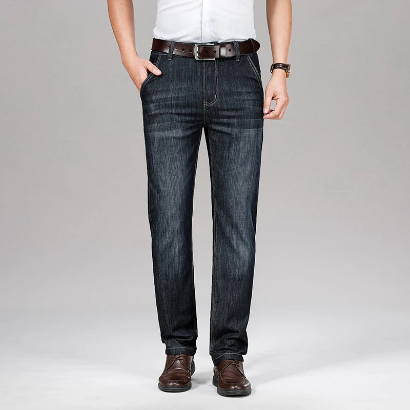 High Quality Cotton Men's Jeans Classic Brand Business Loose Straight Denim Black Pants Work Trousers Male Large size 35 40 42