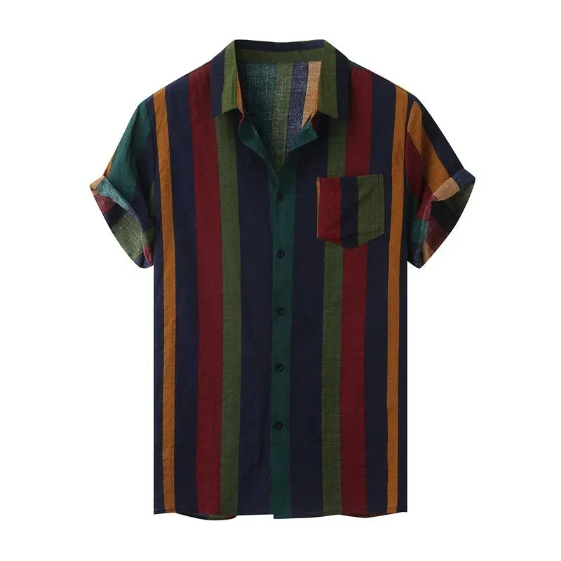 Men's Shirts 2022 Summer Men's Fashion Striped Shirt Holiday Style Short Sleeve Loose Top Men's Clothing