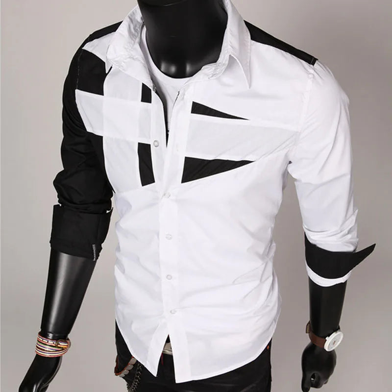 High Quality 2020 Fashion Spring Men Splicing Men's Long Sleeve Shirt Dress Casual Men's Clothing Camisa Masculina Shirt Hombre