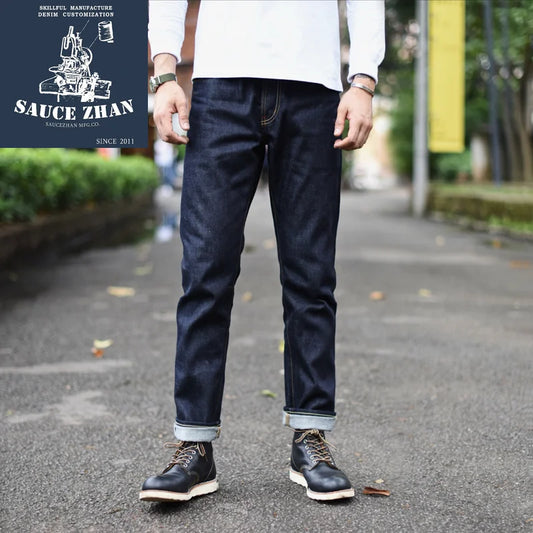SauceZhan 310XX-HS  Men's Jeans  Selvedge Sanforized Denim Jeans Jeans Raw Denim Indigo   Slim Fit 14.5 Oz