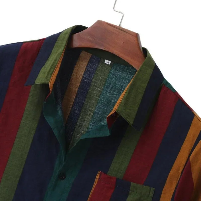 Men's Shirts 2022 Summer Men's Fashion Striped Shirt Holiday Style Short Sleeve Loose Top Men's Clothing