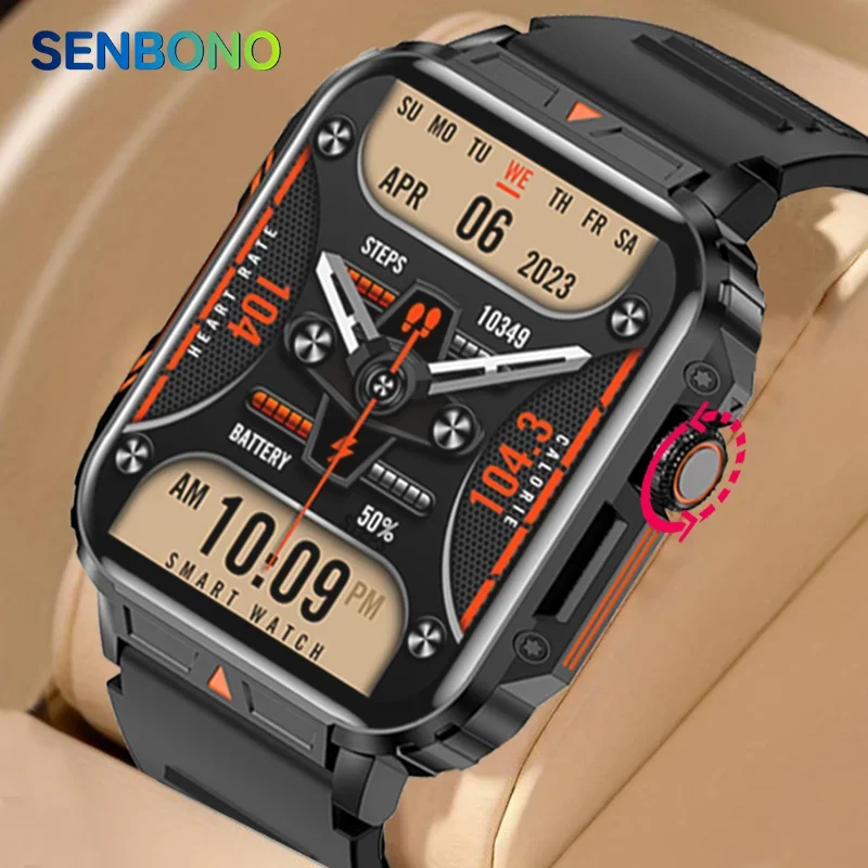 SENBONO 1.95inch Outdoor Military Smart Watch Men Bluetooth Call Smartwatch For Android IOS IP68 Waterproof Sports Ftiness Watch