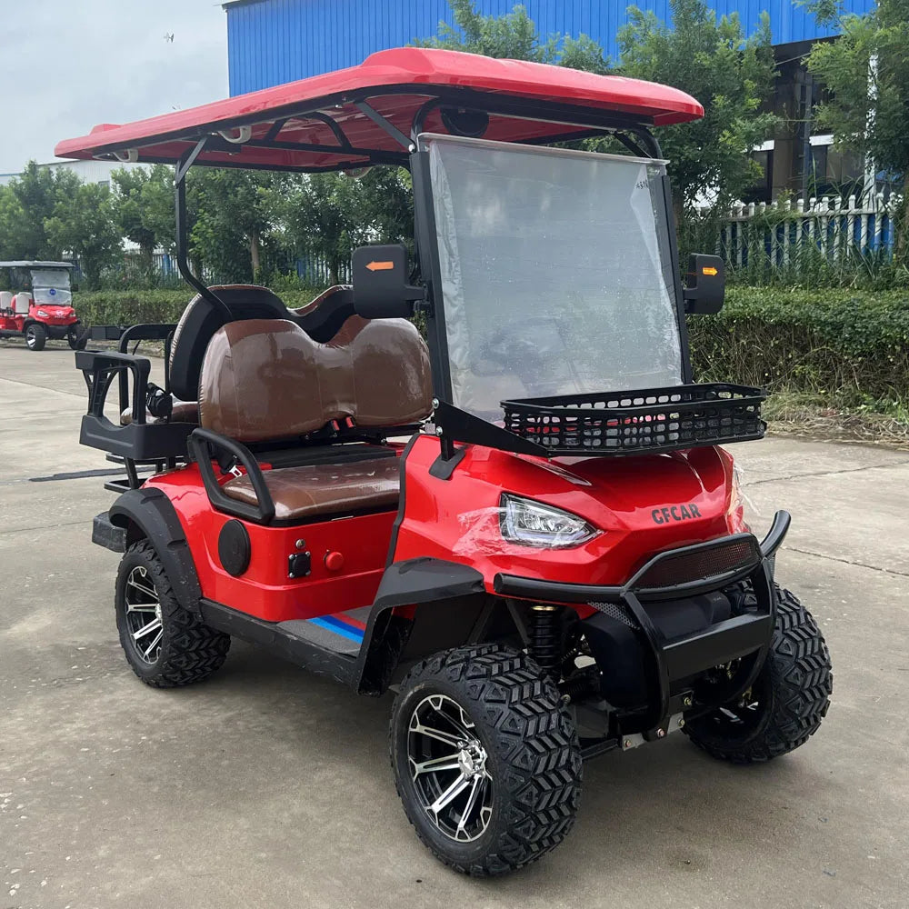 Red Brand Hunting Car 4 Seat 48/60/72V Sightseeing Club Electric Lifted Golf Cart With Bumper