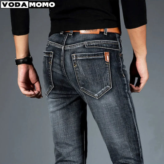 Business Men's Jeans Casual Straight Stretch Fashion Classic Blue Black Work Denim Trousers jeans men Male Brand Clothing 38 40