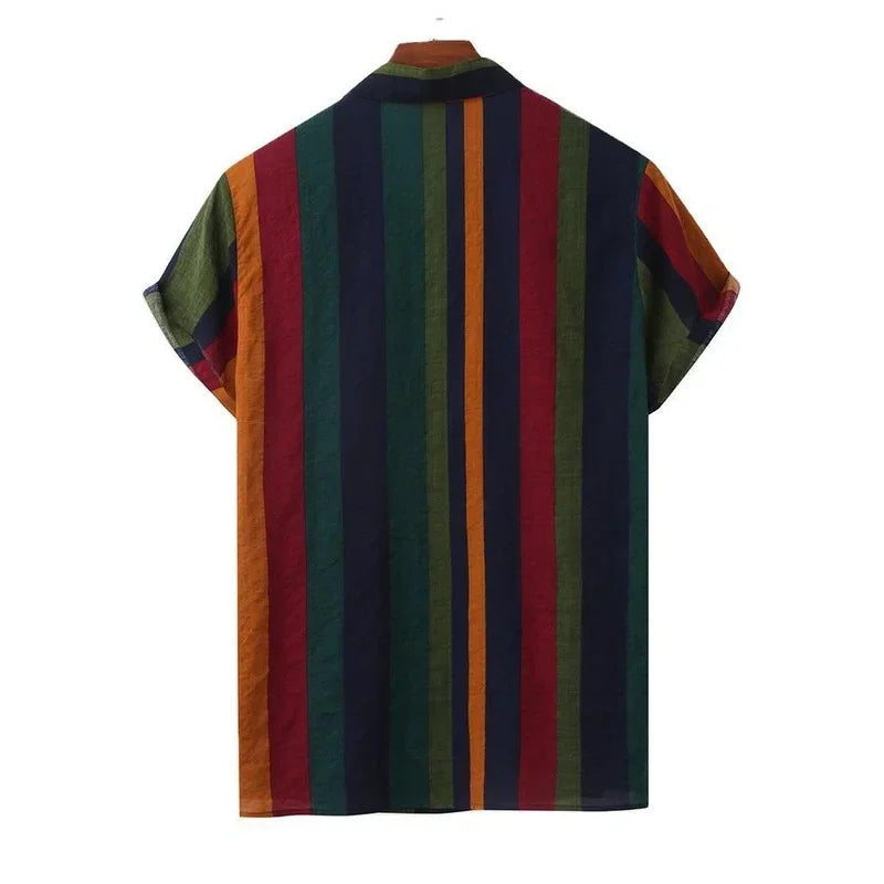Men's Shirts 2022 Summer Men's Fashion Striped Shirt Holiday Style Short Sleeve Loose Top Men's Clothing