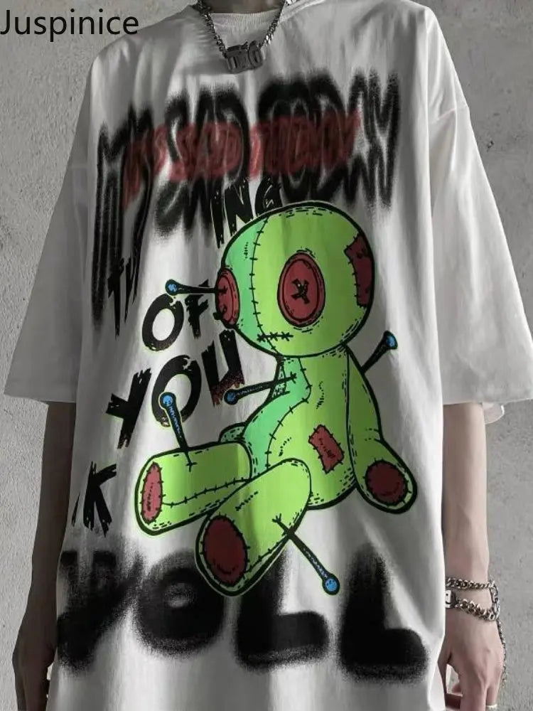 Harajuku Shirt Graffiti Printed Tshirt Men's Clothing Oversized T Shirt Short Sleeve Summer 2022 Couple Graphic T Shirts