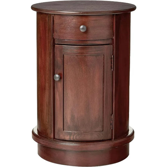 Decor Therapy Keaton Traditional Round Side Storage End Table, 26" X 17.75", Vintage Cherry, Center Table  Living Room Furniture