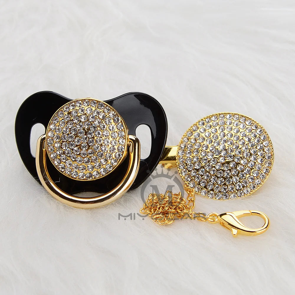 MIYOCAR bling all silver gold pacifier and clip set unique design BPA free SGS pass safe AW
