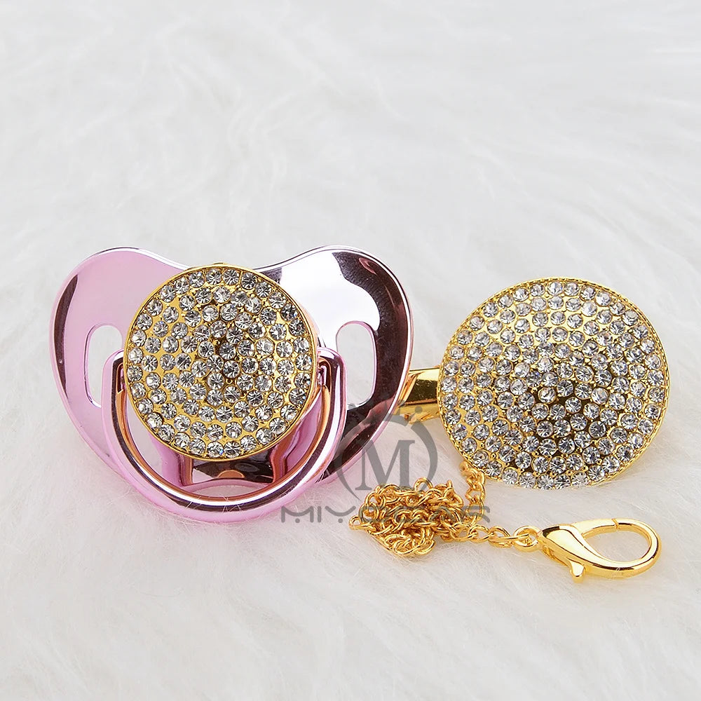 MIYOCAR bling all silver gold pacifier and clip set unique design BPA free SGS pass safe AW