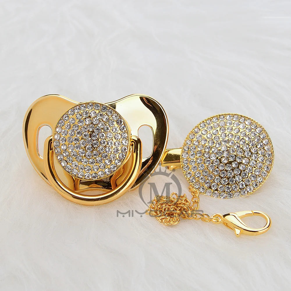 MIYOCAR bling all silver gold pacifier and clip set unique design BPA free SGS pass safe AW