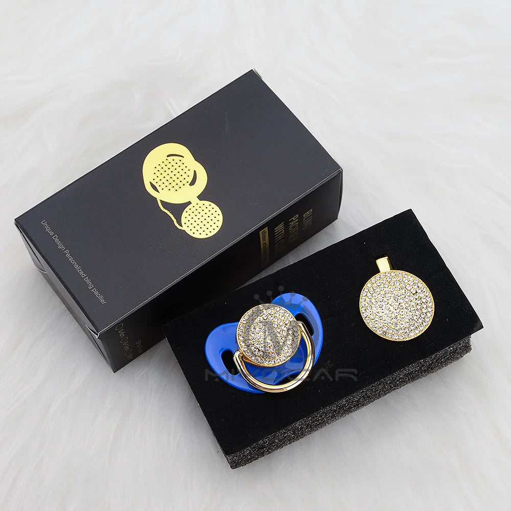 MIYOCAR bling all silver gold pacifier and clip set unique design BPA free SGS pass safe AW
