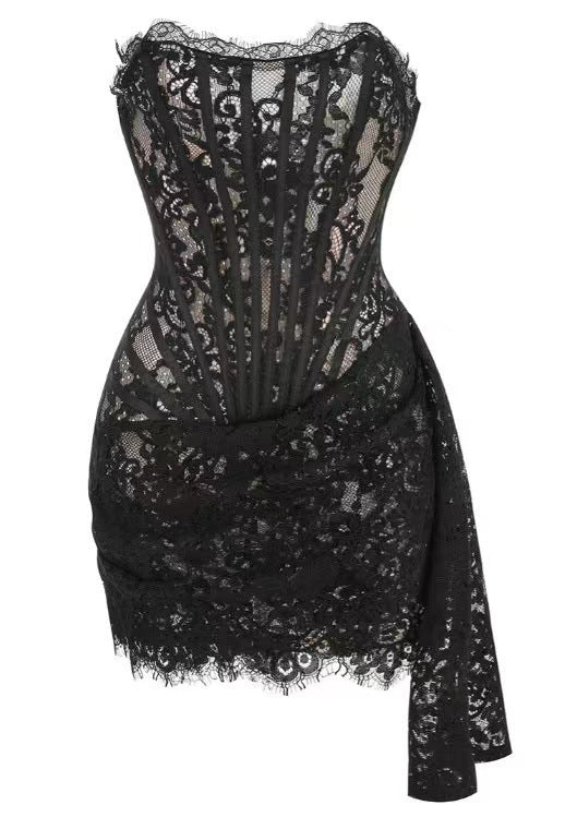 Women's Wholesale Sexy Hot Girl Lace Fishbone Off-shoulder Bandeau Slim-fit Dress