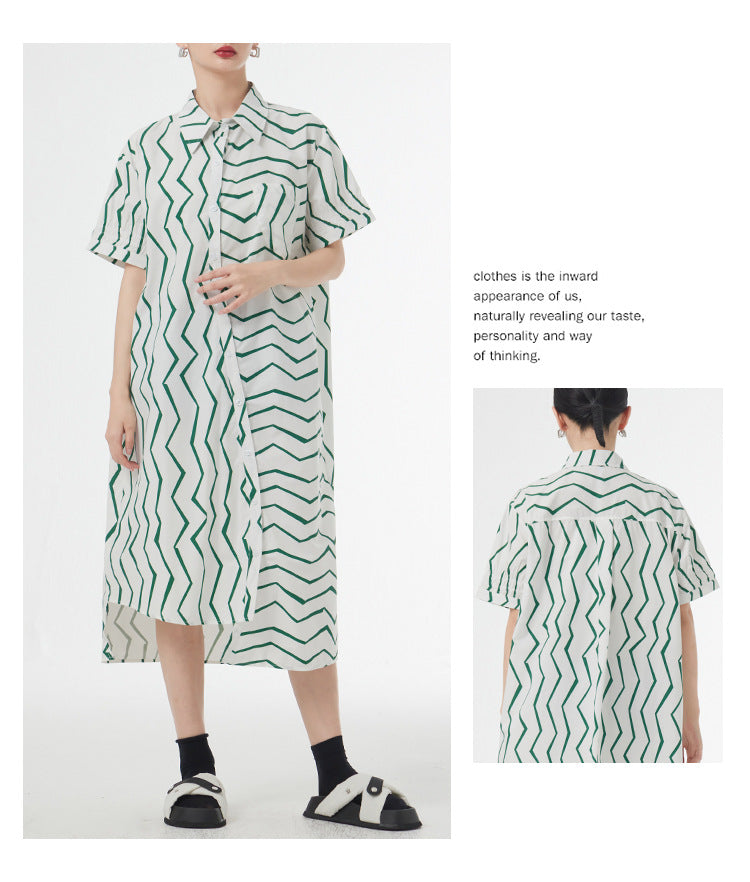 Women's Summer French Lazy Style Wave Stripes Shirt Dress