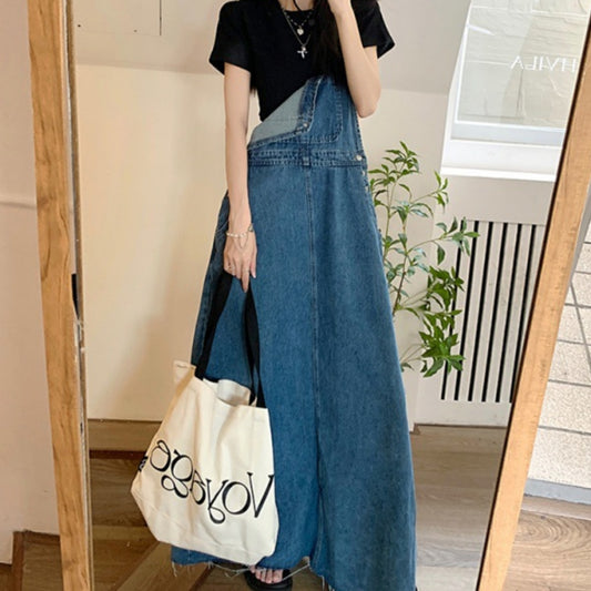 Autumn Japanese New Retro Plus Size Denim Suspender Skirt For Women