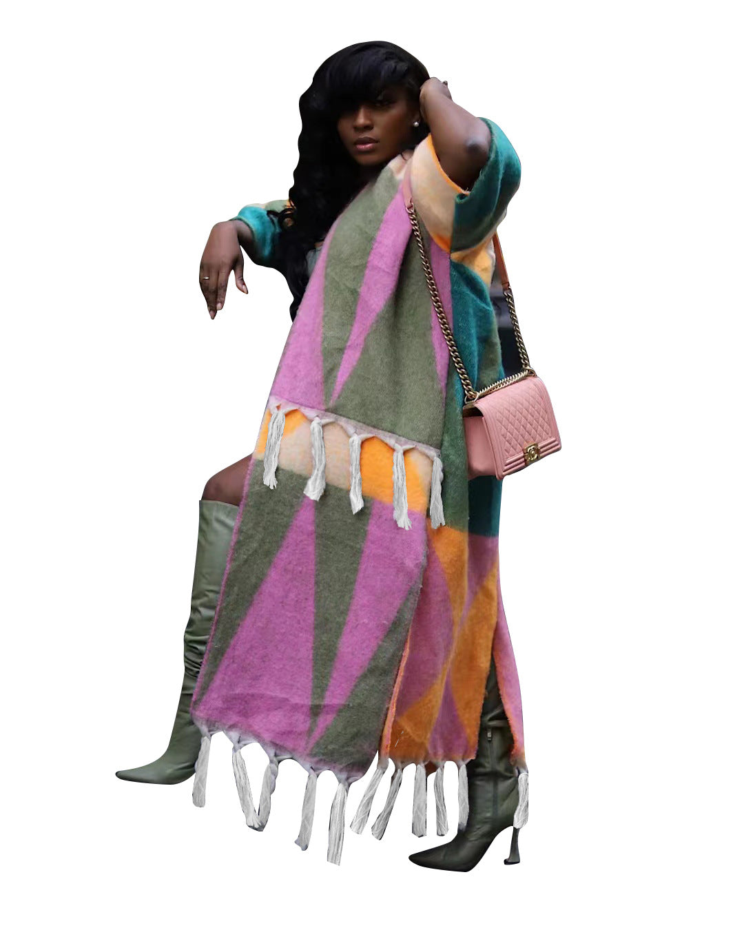 Women's Clothing Casual Multicolor Tassel Knitted Coat