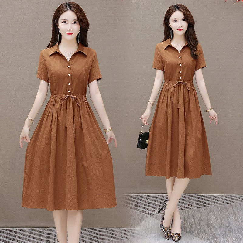 Solid Color Short Sleeve Dress