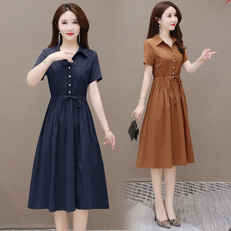 Solid Color Short Sleeve Dress