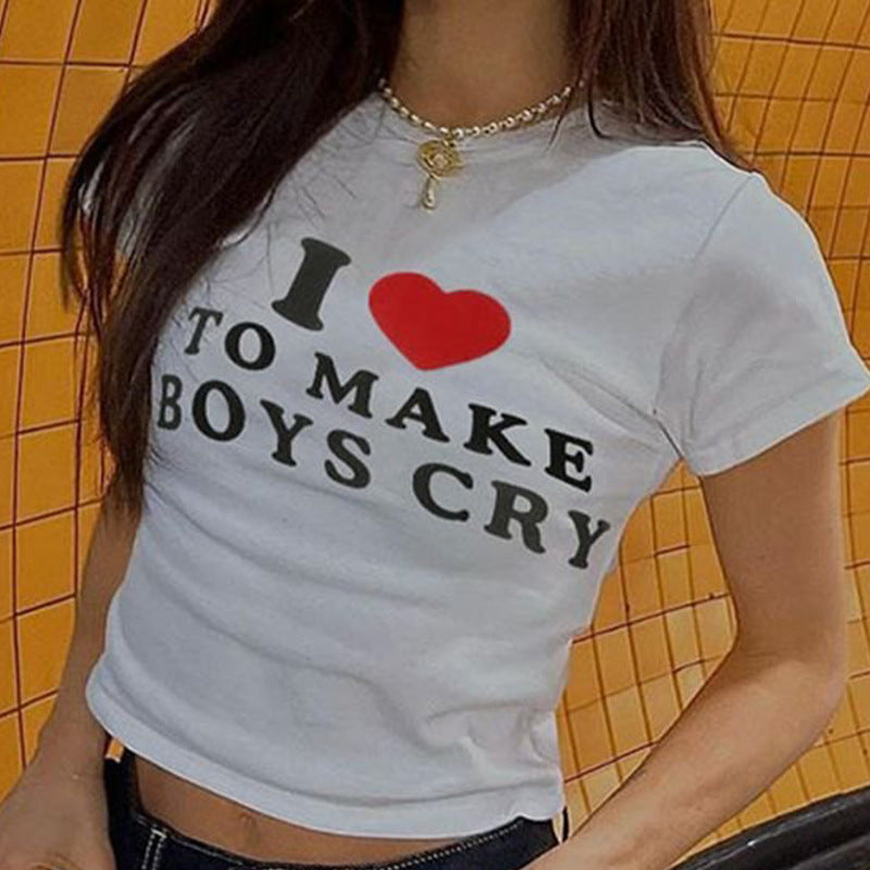 Hot Girl Print Fashion Casual Short Sleeve Top
