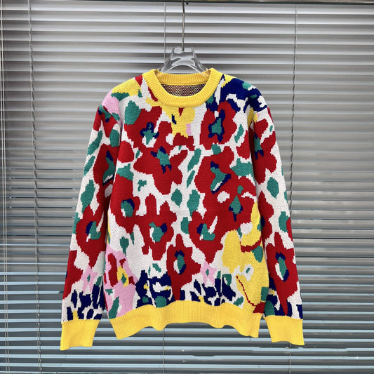 Autumn Floral Printed Knitted Pullover Women's Sweater Top