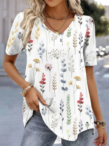 Women's Face Print Short Sleeve V-neck