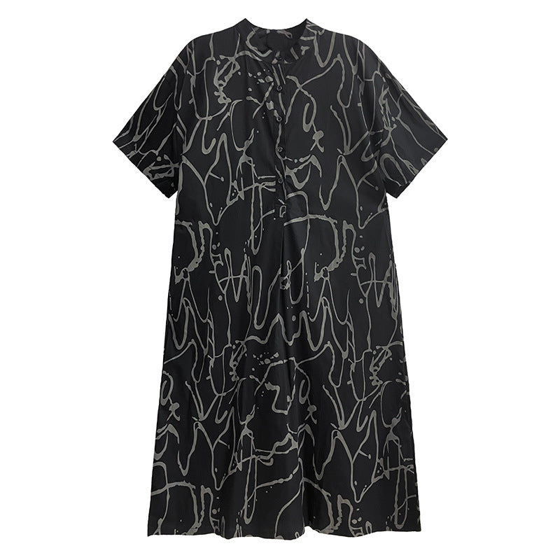 Retro Lazy Style Graffiti Printing Short Sleeve Dress