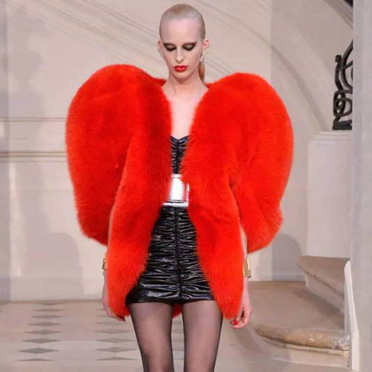 European And American Sweet Peach Heart Environmental Fur Cloak Coat