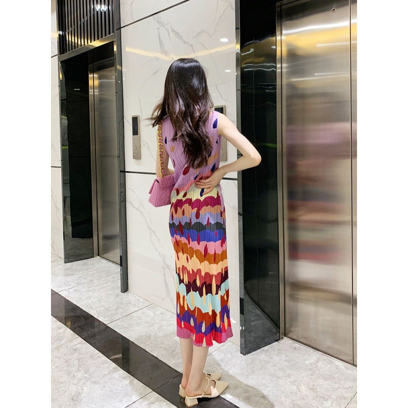 Pleated Special-interest Design High-grade Color Dress Sweet
