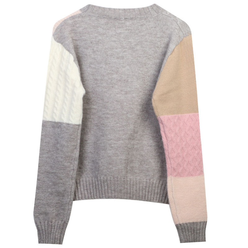 Preppy Style Knitted Pullover Women's Contrast Color Thread Sweater