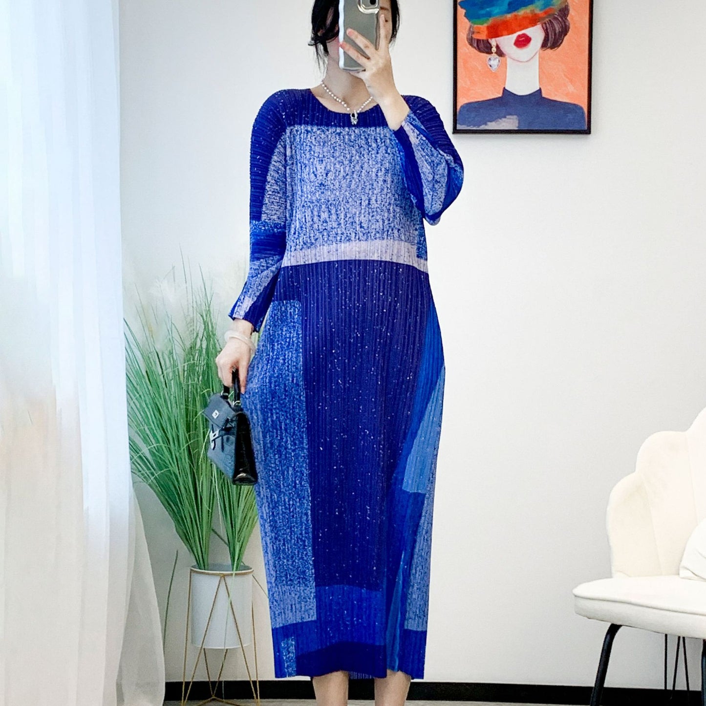 Printed Temperament High-end Women's Clothing Waist-tight Slimming Midi Dress