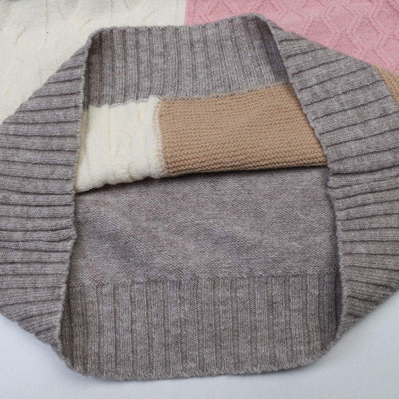 Preppy Style Knitted Pullover Women's Contrast Color Thread Sweater
