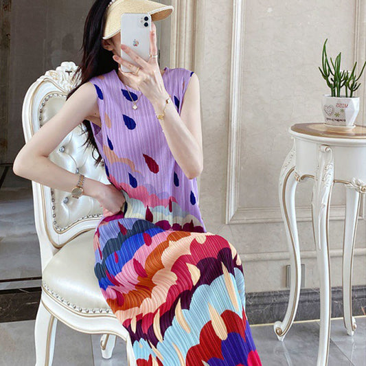 Pleated Special-interest Design High-grade Color Dress Sweet