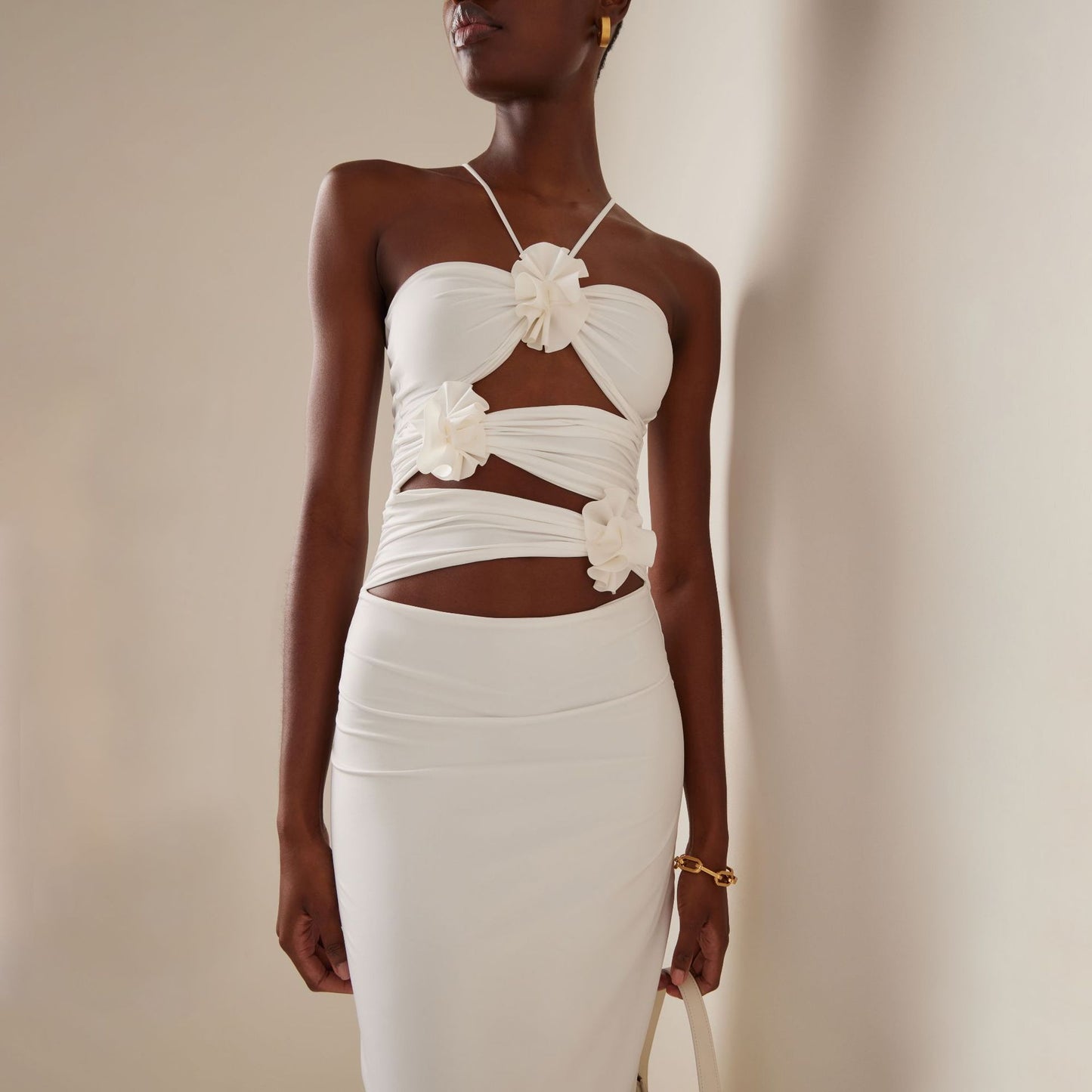Women's Slim-fit Three-dimensional Flower Waist-tight Long Hollow-out Halter Dress