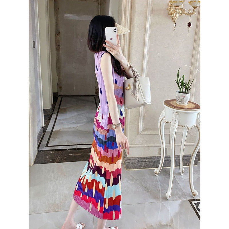 Pleated Special-interest Design High-grade Color Dress Sweet