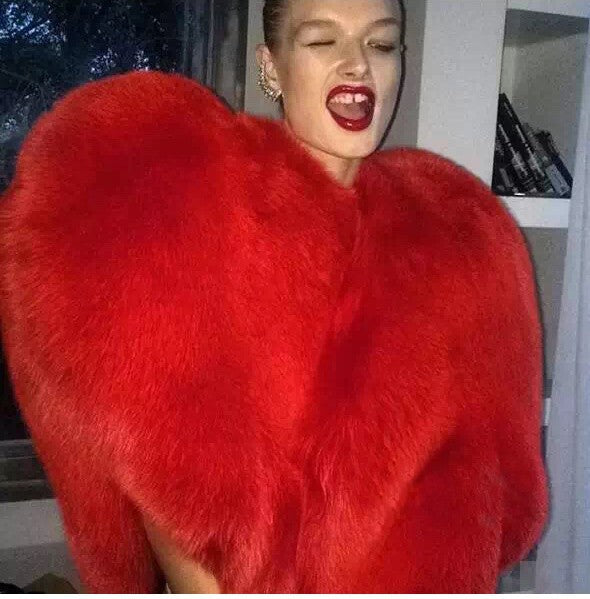 European And American Sweet Peach Heart Environmental Fur Cloak Coat