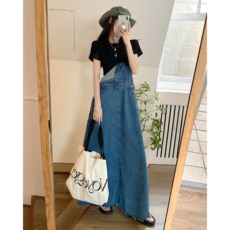 Autumn Japanese New Retro Plus Size Denim Suspender Skirt For Women
