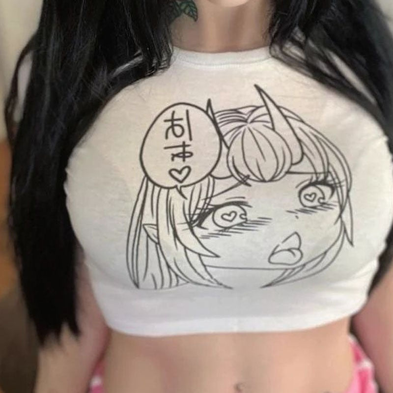 Hot Girl Print Fashion Casual Short Sleeve Top