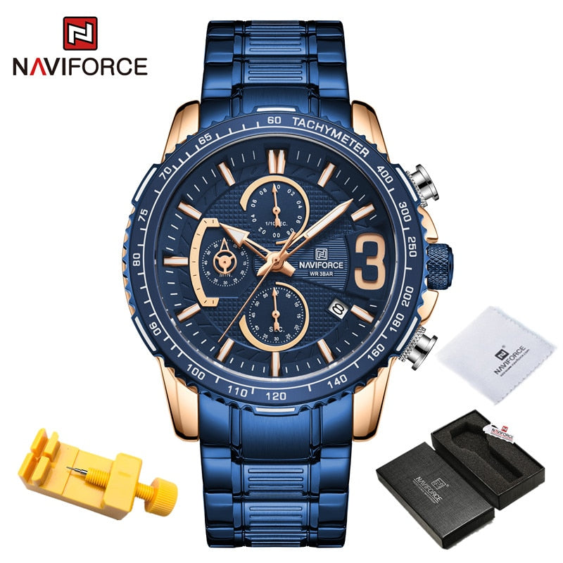 NAVIFORCE Luxury Watch For Men Quartz Chronograph Sport Waterproof Man Watches Military Fashion Stainless Steel Wristwatch Clock