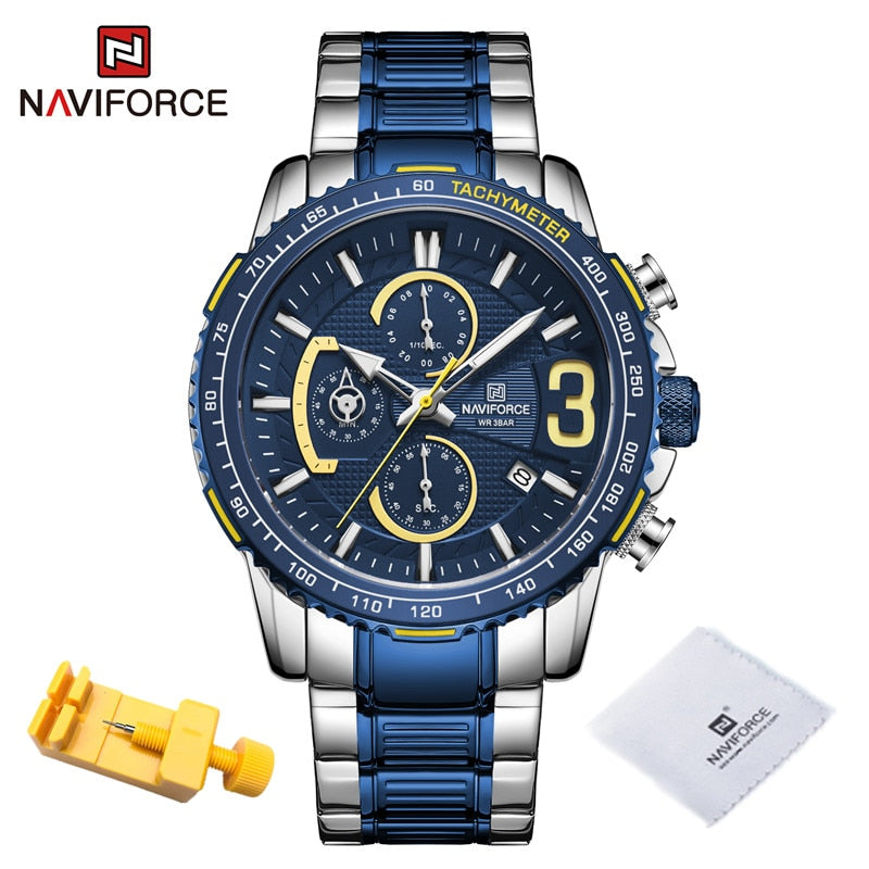NAVIFORCE Luxury Watch For Men Quartz Chronograph Sport Waterproof Man Watches Military Fashion Stainless Steel Wristwatch Clock