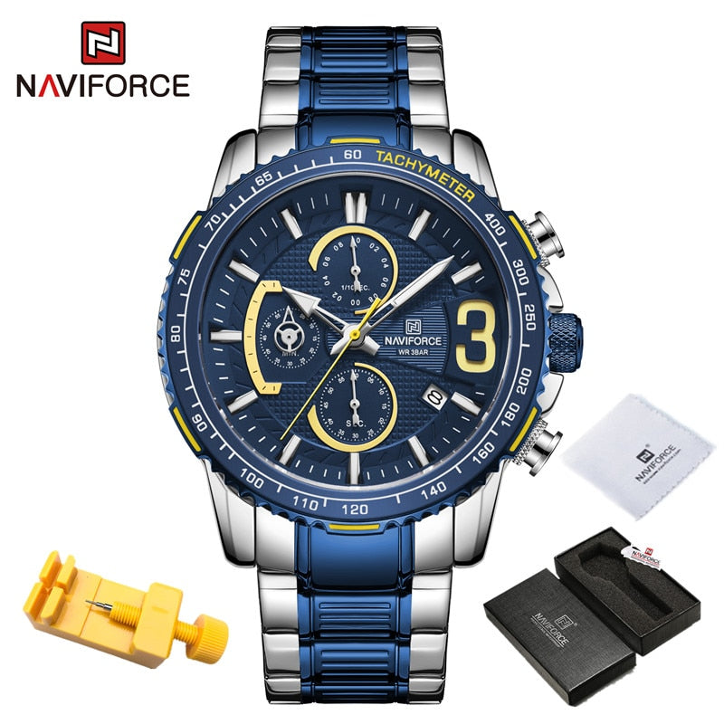 NAVIFORCE Luxury Watch For Men Quartz Chronograph Sport Waterproof Man Watches Military Fashion Stainless Steel Wristwatch Clock