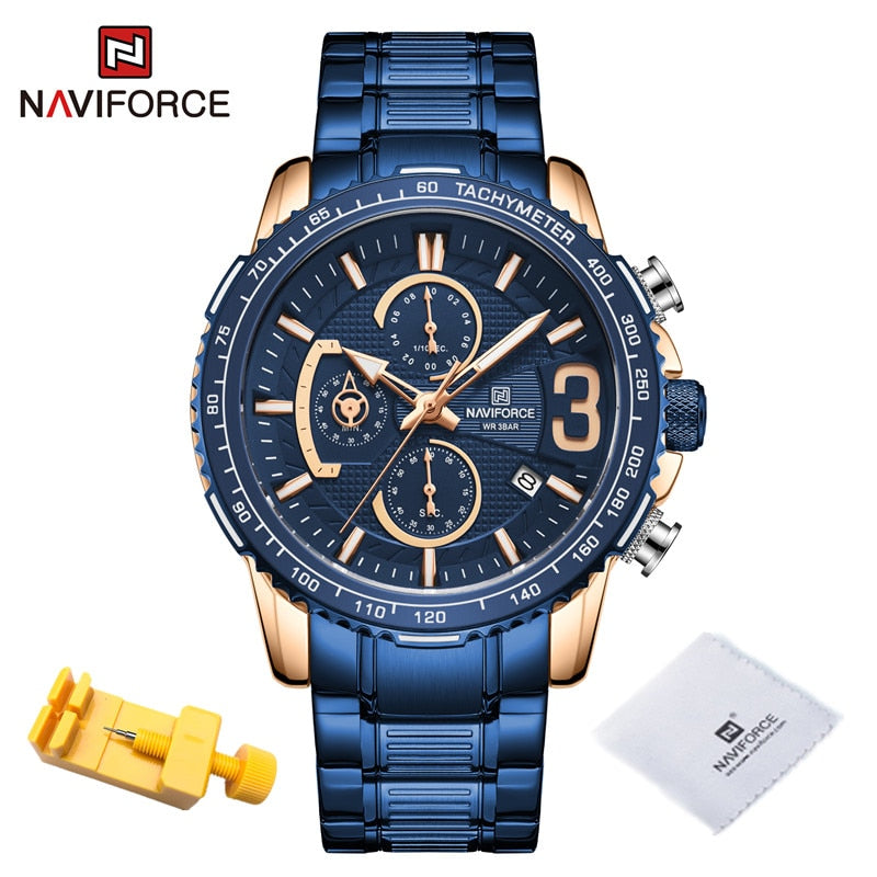 NAVIFORCE Luxury Watch For Men Quartz Chronograph Sport Waterproof Man Watches Military Fashion Stainless Steel Wristwatch Clock