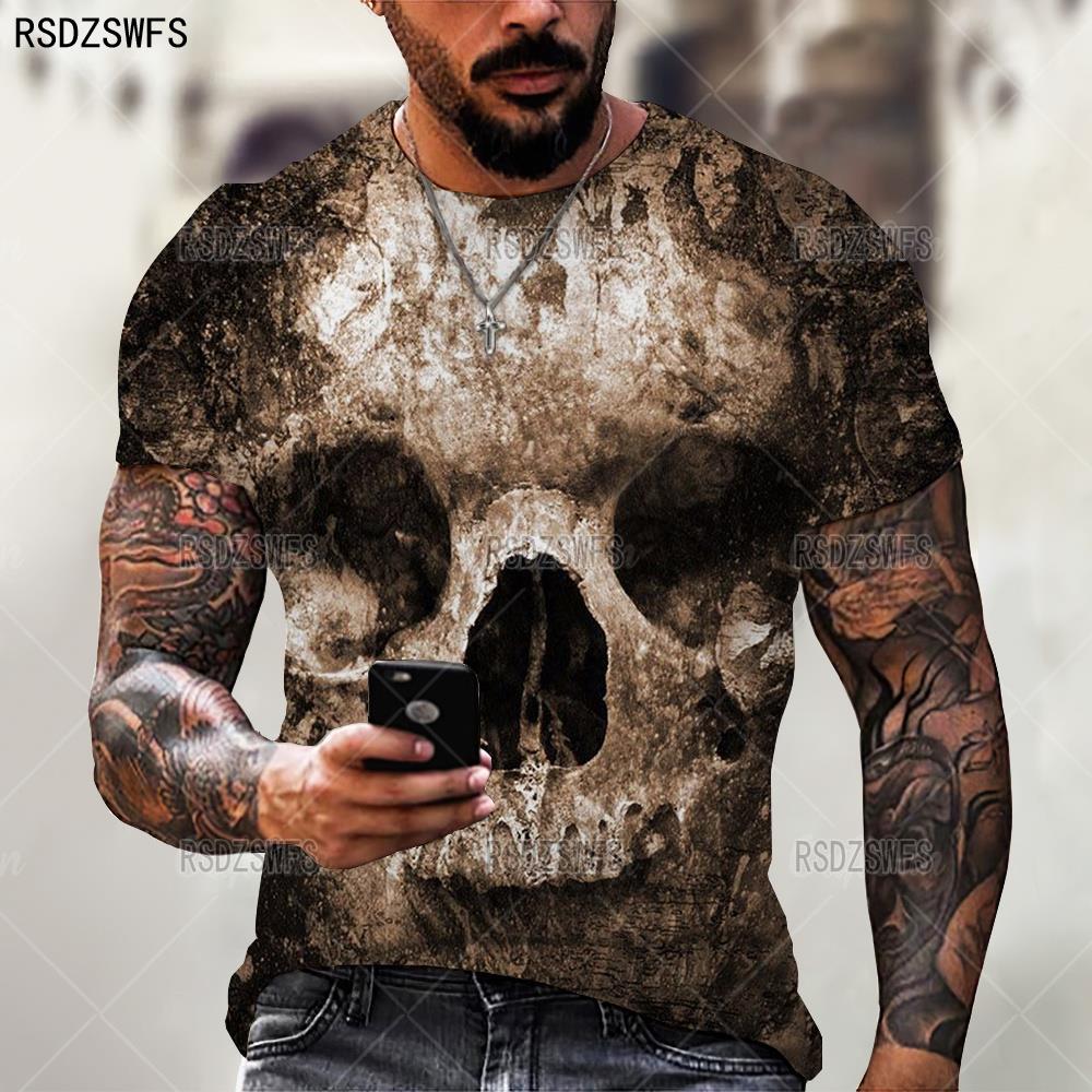 Summer Horror Skull 3D Print T Shirt For Men Casual Oversized Short Sleeve Clothes Streetwear Hip Hop Tops Tees Men Clothing 4XL