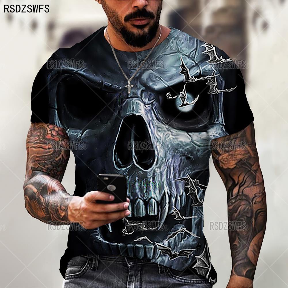 Summer Horror Skull 3D Print T Shirt For Men Casual Oversized Short Sleeve Clothes Streetwear Hip Hop Tops Tees Men Clothing 4XL 1 2