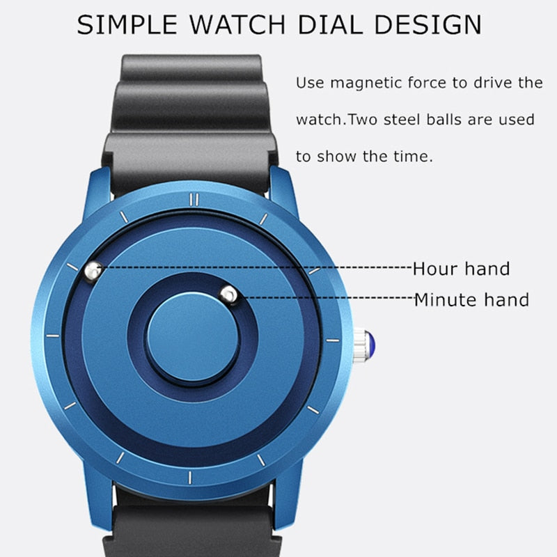 EUTOUR Creative Watch Rose Gold Black Sliver Magnetic Ball Metal Multinational Watch Men's Fashion Rubber Sports Male Watch